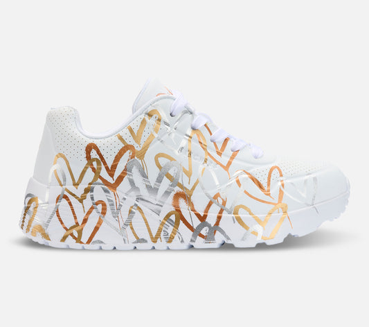 JGoldcrown: Uno Lite - Metallic Love Shoe Skechers